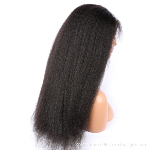 Free samples natural color yaki 13*4 lace front wigs kinky straight frontal swiss lace wigs Human Hair Wig
